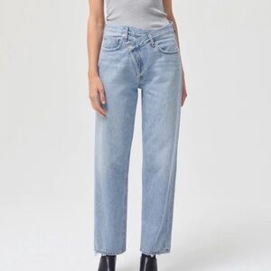 Agolde Criss Cross Light Blue Straight Leg High-Rise Jeans
